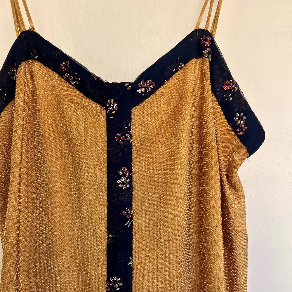 Vintage gold maxi dress with floral trim